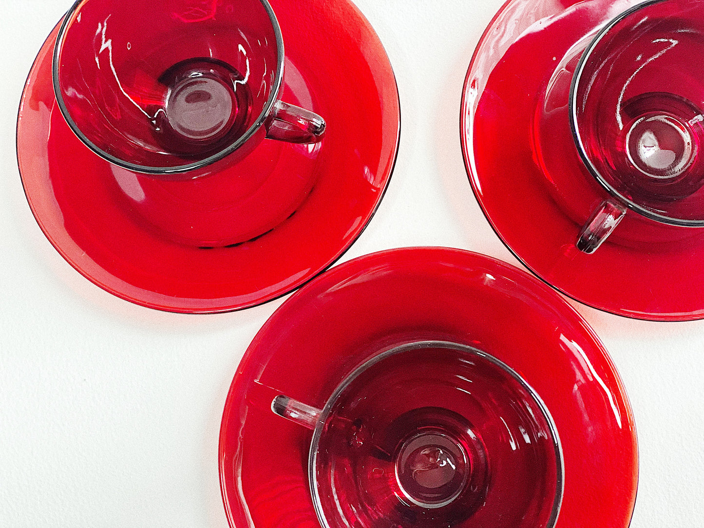 Ruby Red Teacups & Saucers (Set of 3)