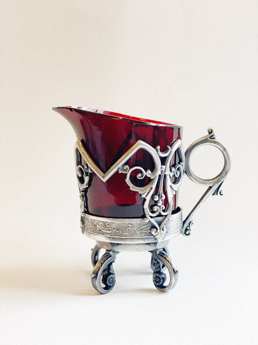 Victorian Ruby Red & Silver Creamer