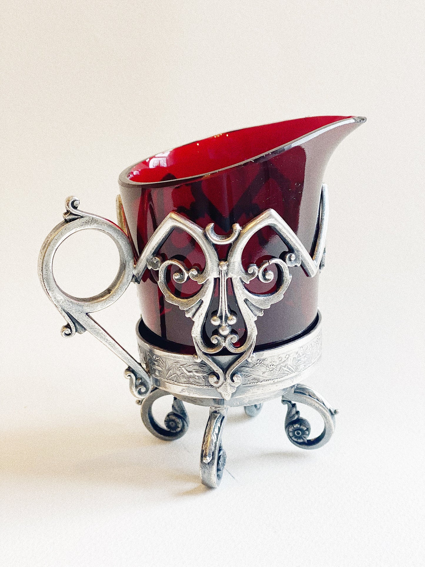 Victorian Ruby Red & Silver Creamer